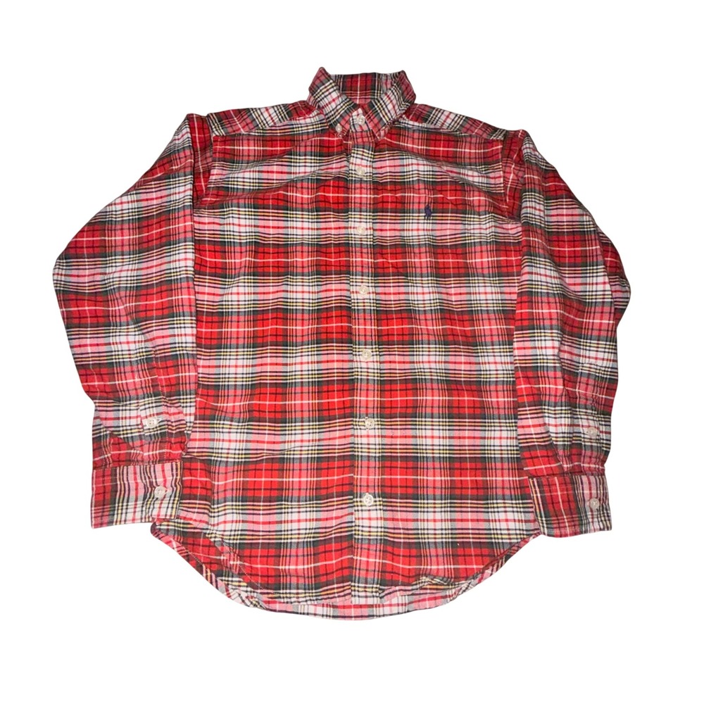 Ralph Lauren Plaid Button Down Shirt M(12/14) Red Cotton Preppy Kids Top Classic